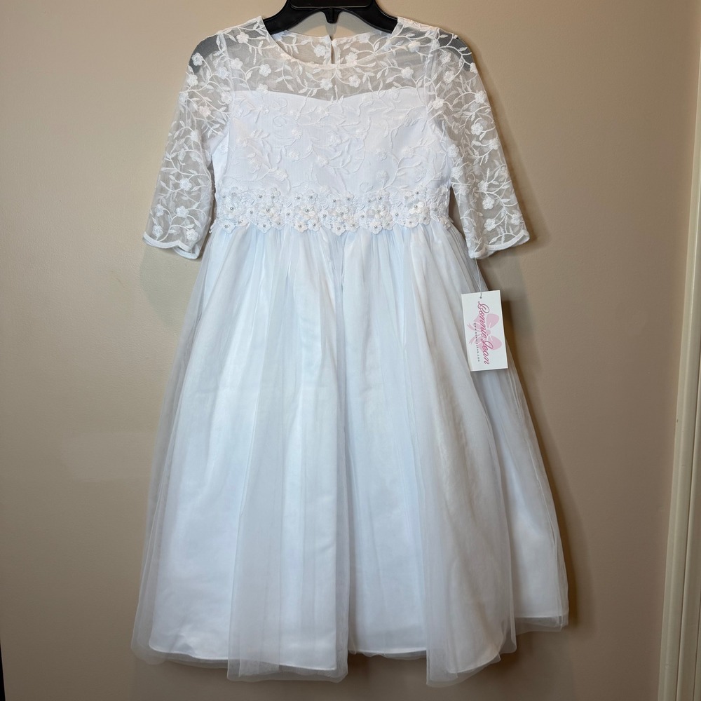 Bonnie Jean White Floral Lace Tulle Flower Girl Dress